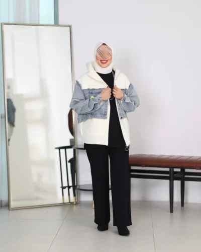 جاكيت نسائي كبوس خام مع جينز