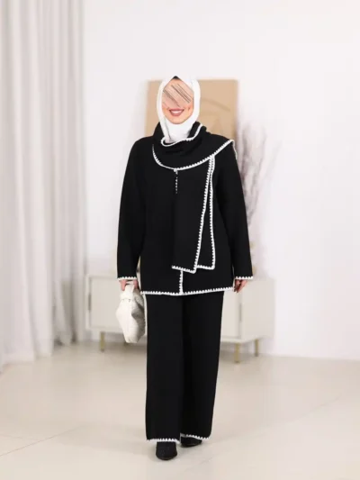 بدلة نسائي تريكو مع اسكارف